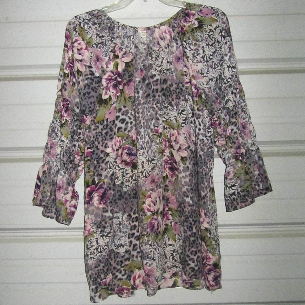 Plus Size 14/16 1X Cato Pretty spring Blouse Leopard Print purple floral top